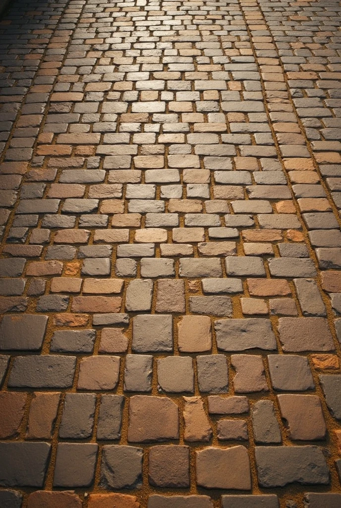 square brown cobblestone road look close up view from the top, The stones should be placed symmetrically without any gaps between them