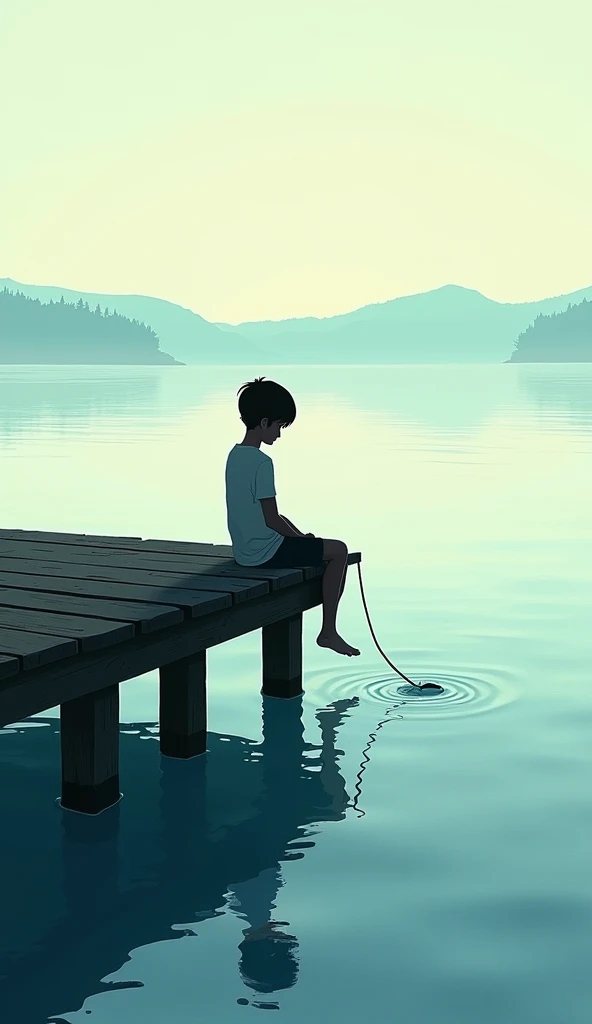 A boy named Pablo liked to sit on the edge of the pier, Throw a rope into the water and watch the waves gently rock it.