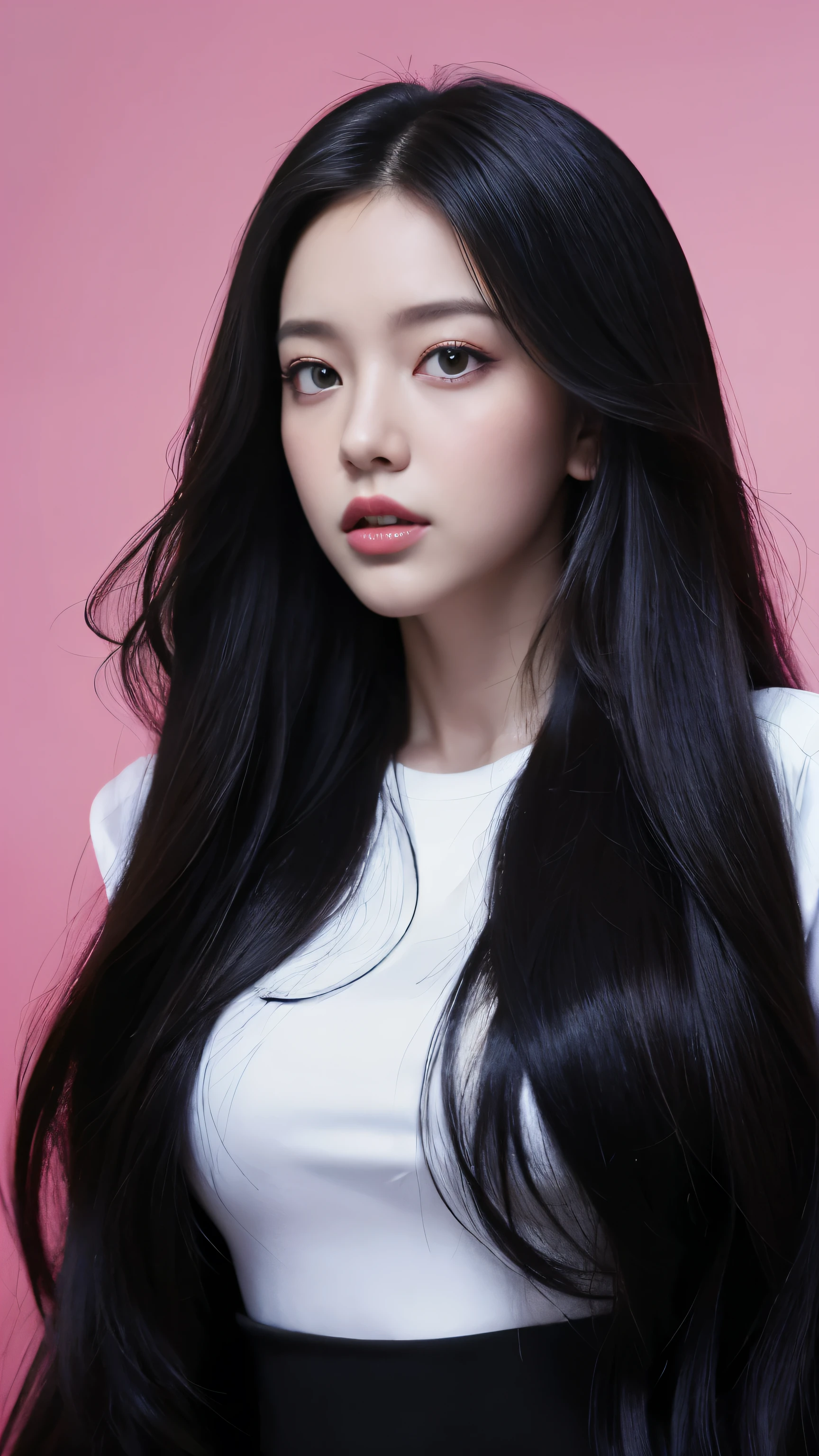 Portrait of a lady with long hair and black shirt, Digital Illustration Portrait, Beauvot Art Style, Portrait of Blackpink member Jossi, Numerical portrait, Digital Art Portraits, Realistic art style, High quality portrait, 🤤 Girl Portrait, realistic art style, # The greatest number in history, #The greatest number in history, Glossy digital