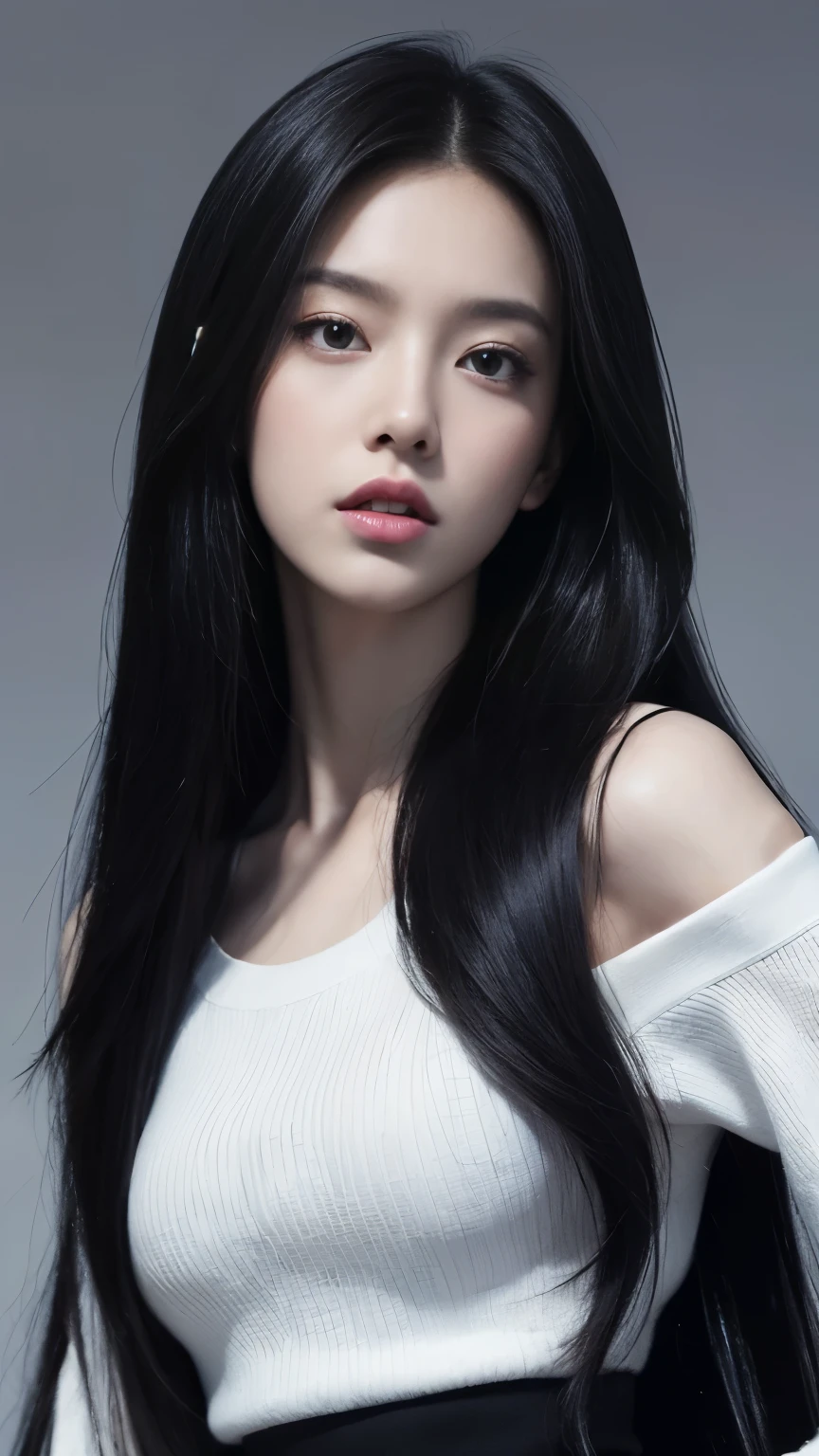 Portrait of a lady with long hair and black shirt, Digital Illustration Portrait, Beauvot Art Style, Portrait of Blackpink member Jossi, Numerical portrait, Digital Art Portraits, Realistic art style, High quality portrait, 🤤 Girl Portrait, realistic art style, # The greatest number in history, #The greatest number in history, Glossy digital