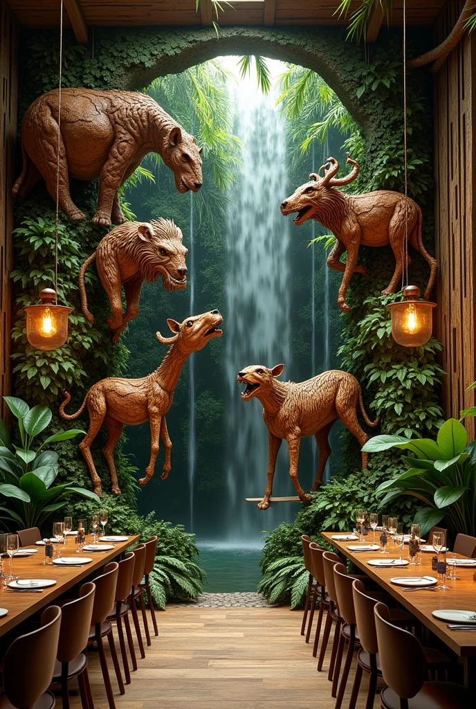 Jungle theme resturant with wall sculptures 