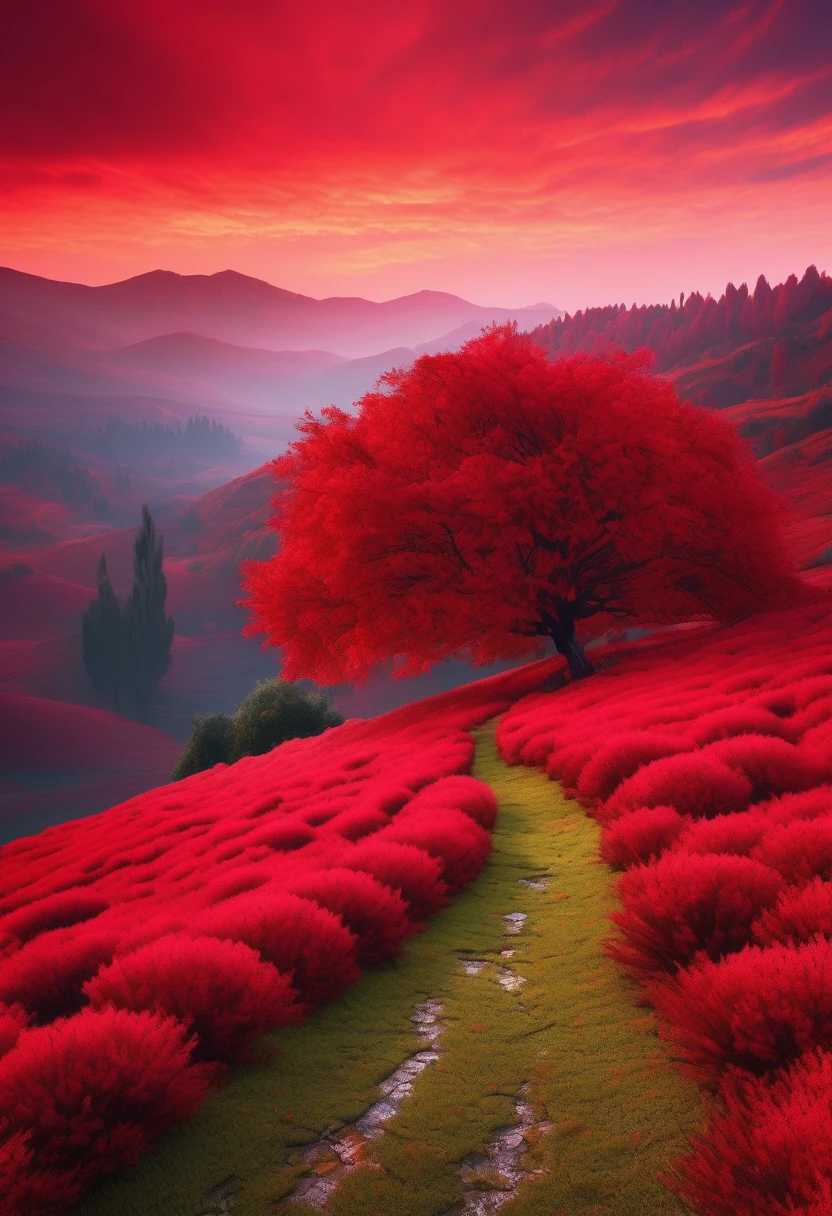red aesthetic landscape, 8k, masterpiece,