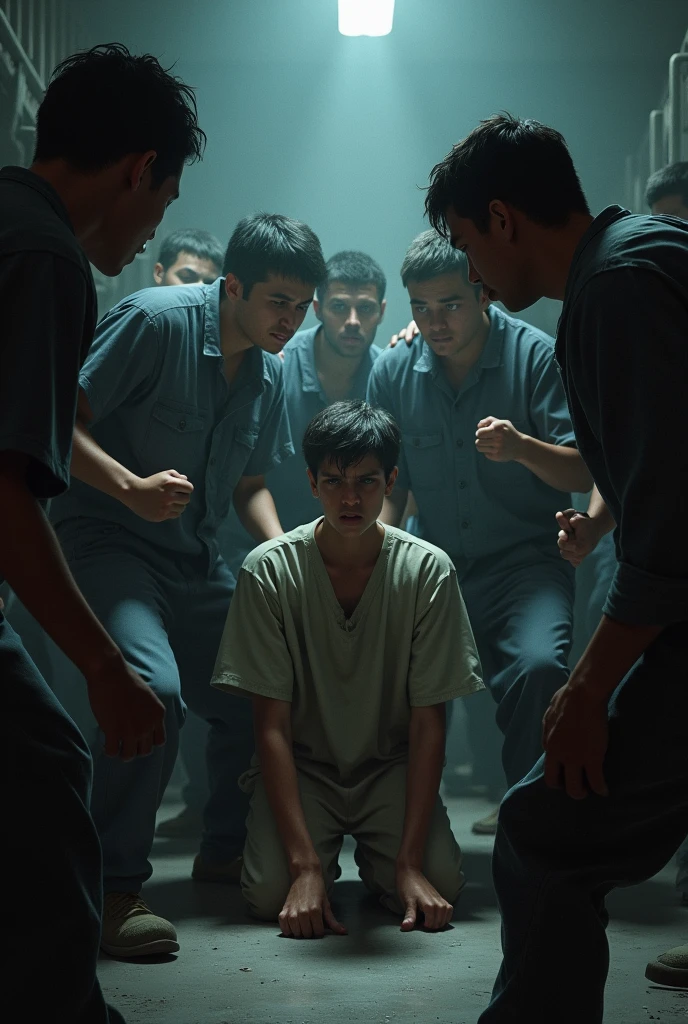 A person that is getting bullied by prisoners in prison