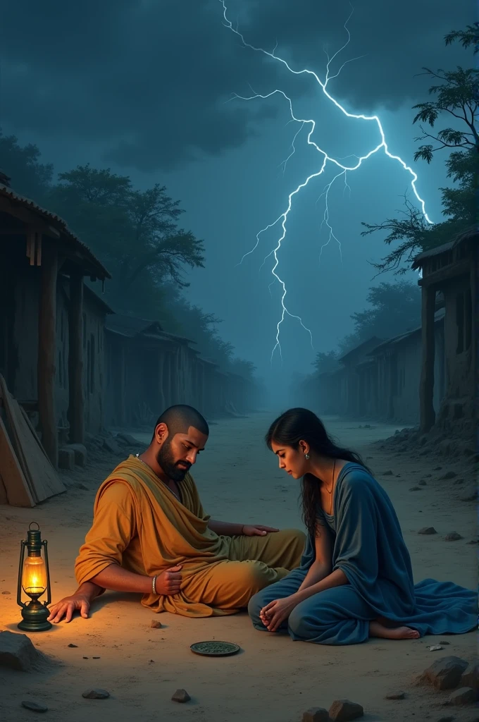 Upagupta ,the disciple of Buddha wearing sage clothes, is lying on dusty road of Mathura without any pillow or any other amenities in 3rd Century BC at a stormy night and a young woman sits beside Upagupta .He opens his eyes. She is dressed in blue mantle and is having young body and wearing anklets and has a old kerosene lamp in her hand.They both are alone and a lightning is struck that time.