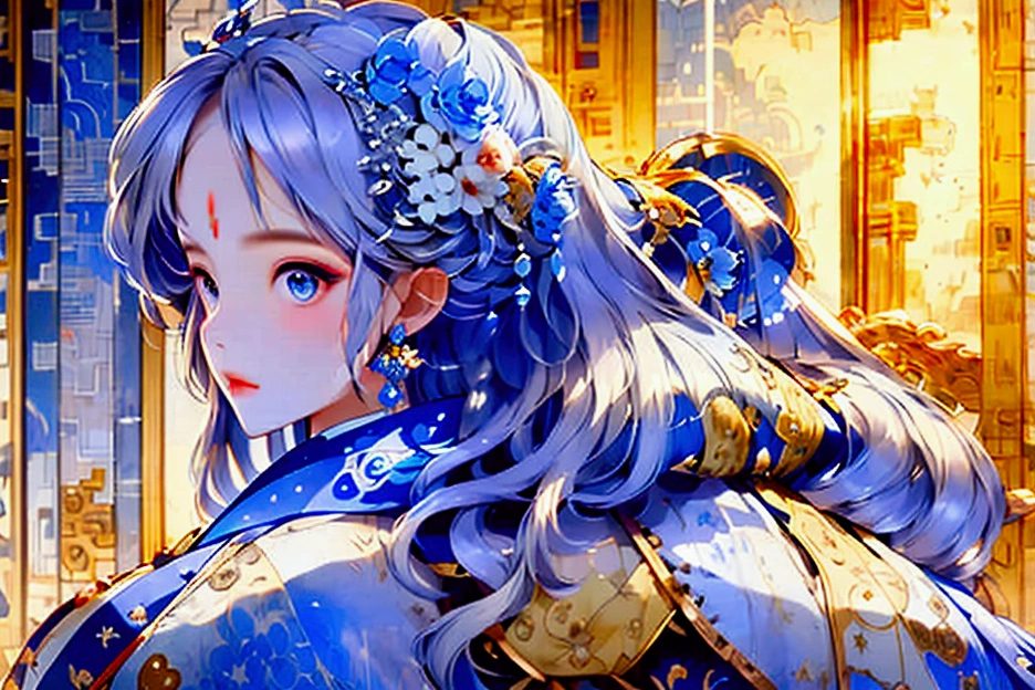 Her long silver hair cascading down her back till her feet, her blue priestess traditional gown was decorated with silver moon and star motifs to display her authority. Her presence like moon itself with stormy grey eyes intense and capable to hold your soul. She is the definition of beauty. Entering through the door made out of ancient wood into the council chamber.