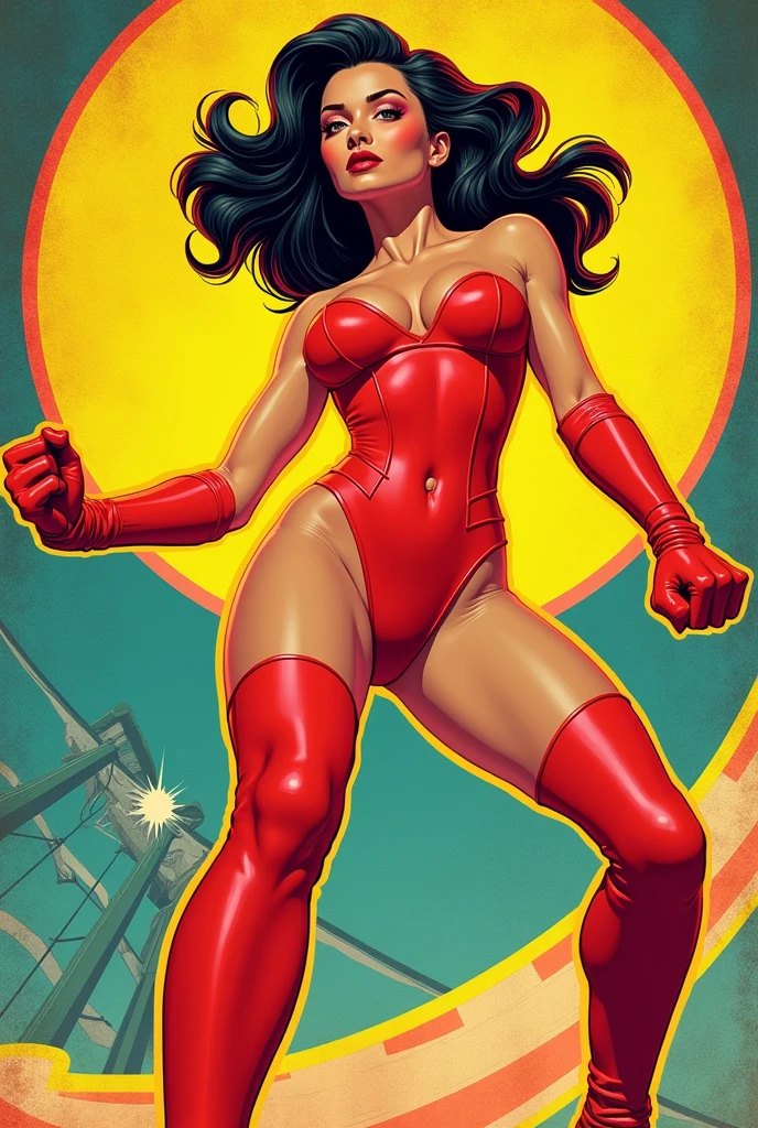 Sexy super héro girl. Pop art style. 1950's.
