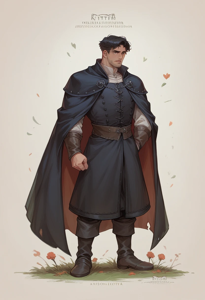 man, visual novel character, black overcoat, hunter, gothic theme, medieval, thin, fullbody