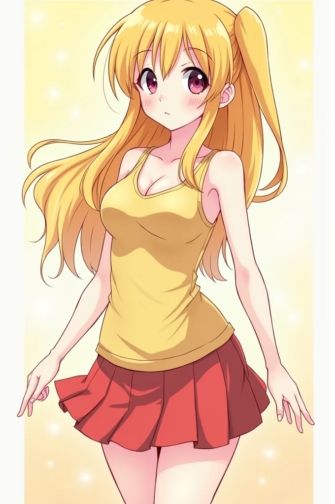Blonde anime girl with a short skirt and revealing tank top