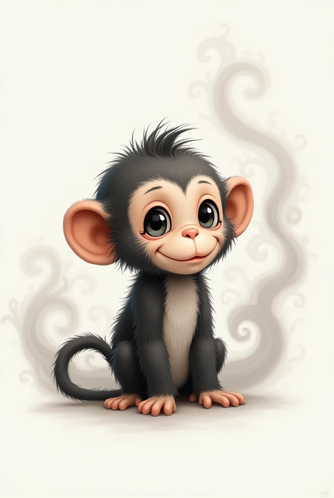little cute monkey, fume, simple, monochrome, drawing
