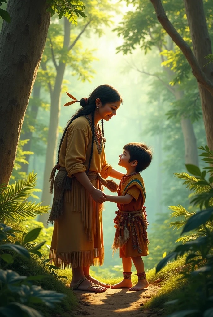A selfie of an elderly woman and her grandson from an indigenous community exploring the forest