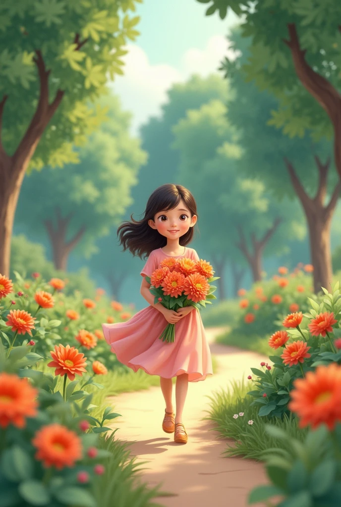 A girl walks to a nearby parkwith
Handmade Paper Flowers