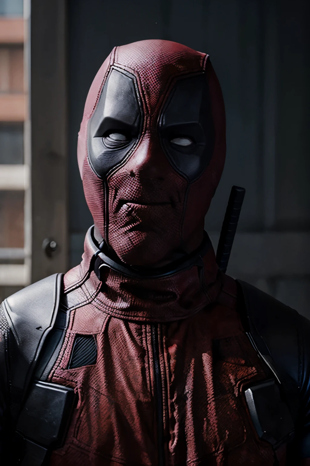 Deadpool moaning while looking at the camera