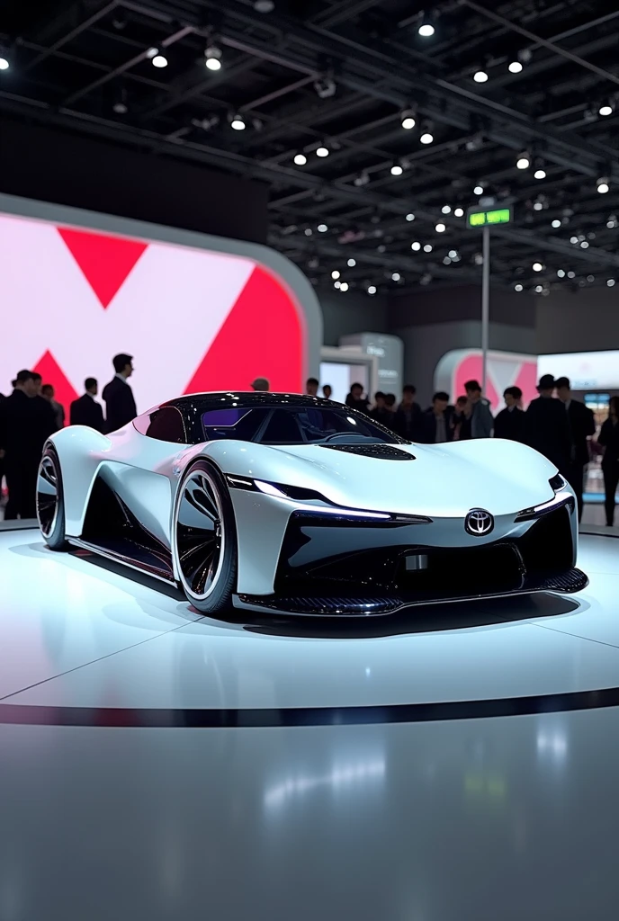 Toyota Concept car in auto expo, include hyper realism, hd, 4k.
