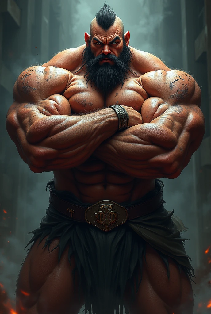 Bodybuilder, best quality, anger vein, salvia, facial hair, textured skin. Handsome、Military Hair、Full body image、Drooling、Westerners、Blonde Hair、body flexing pose、Tan Skin、bulk, Bear-like body、Massive chest plate、Screaming、sexy , Demon King、Stained with evil、Fell into darkness、Intimidating、Overbearing、chest flex,Short hair, brown skin, Cross your arms、Chubby、Huge pectoral muscles、(Muscular)、 Muscular々, erotic、bulk body, beefy, muscle vein, pose, big arms, 