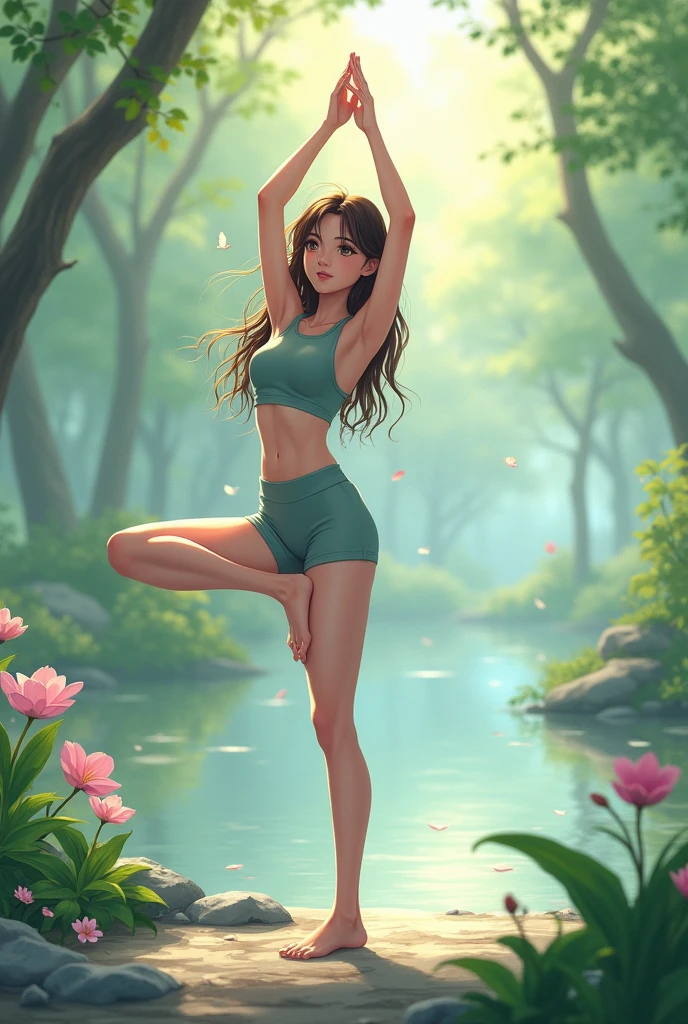 anime girl doing yoga 