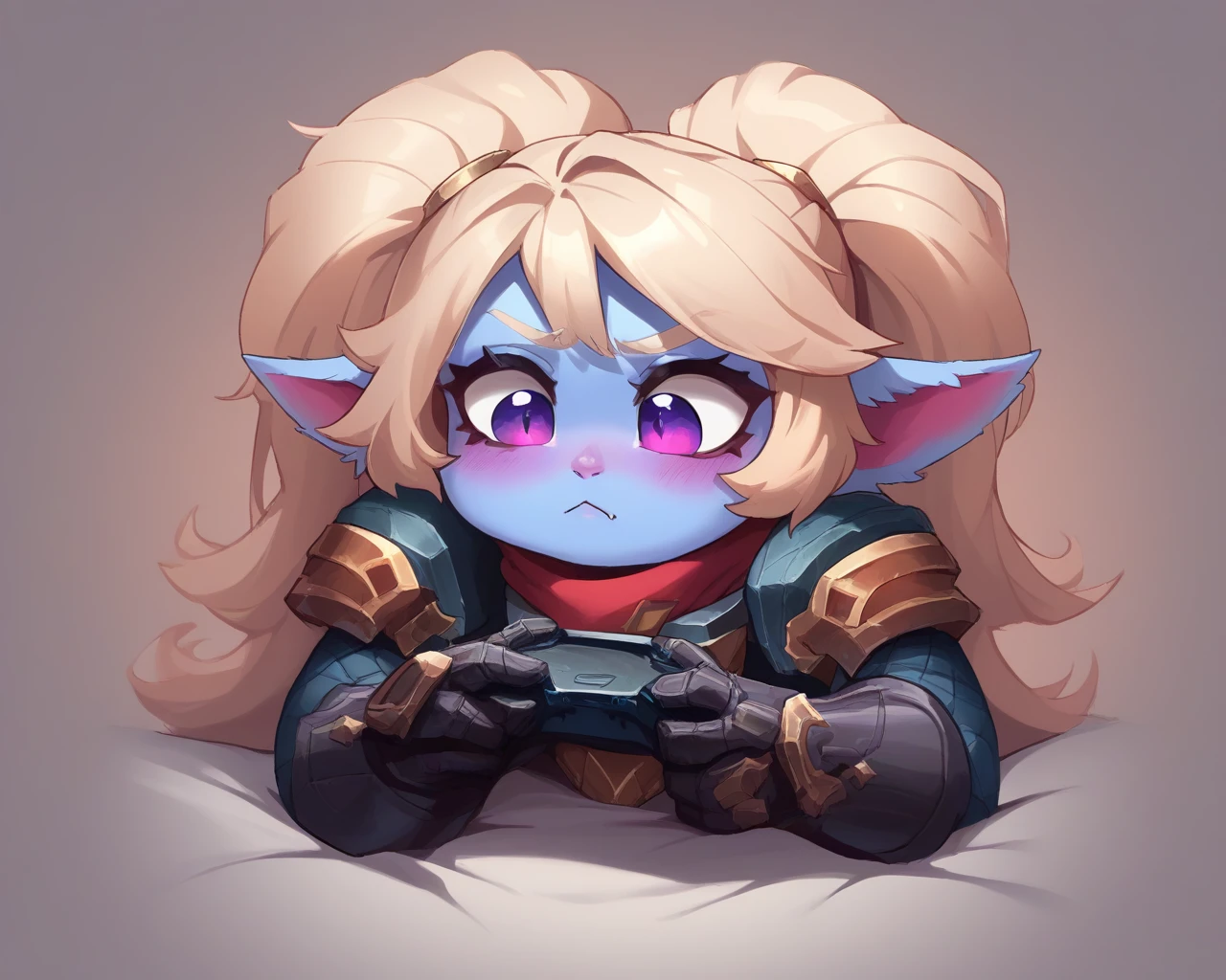 poppy form league of legends with armor original character for vtuber vtuber character cute must be vtuber chaarcter holding gamepad