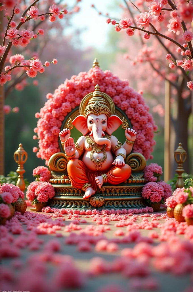 Ganpati decoration with artificial cherry blossom flower 
