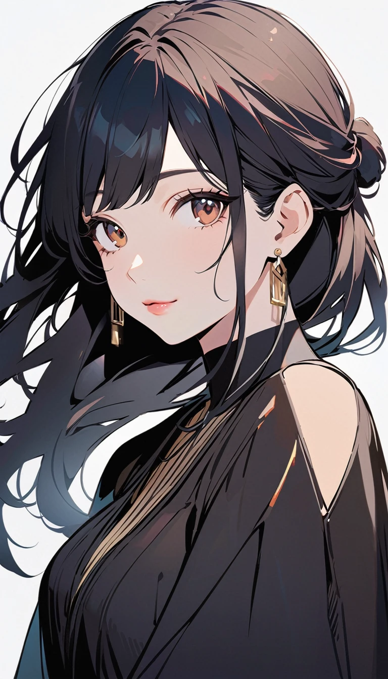 (halfbody shot,street lamps,moon),Masterpiece, 1girl, solo exhibition, beautiful woman on the bustling street, surrounded by hawkers, beautiful goddess girl portrait, beautiful and detailed face, porcelain skin, (((bust shot, center, night, black hair, short hair)), super soft lighting, symmetry, complexity, elegance, high detail, realism, art, concept art,