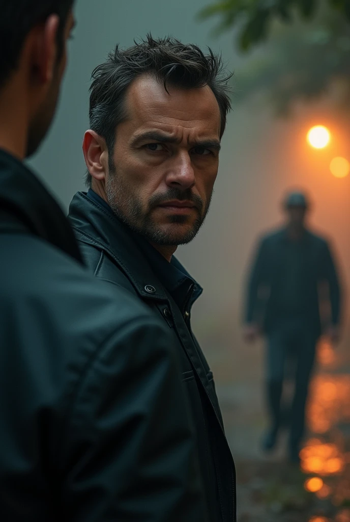 a 30 years men. he has 3 people in front of him. he shoots 2 people from his left just now. and now he is targeting 3rd one who also in front of him. all the scenario, we are seeing from shoulder level shot from his back