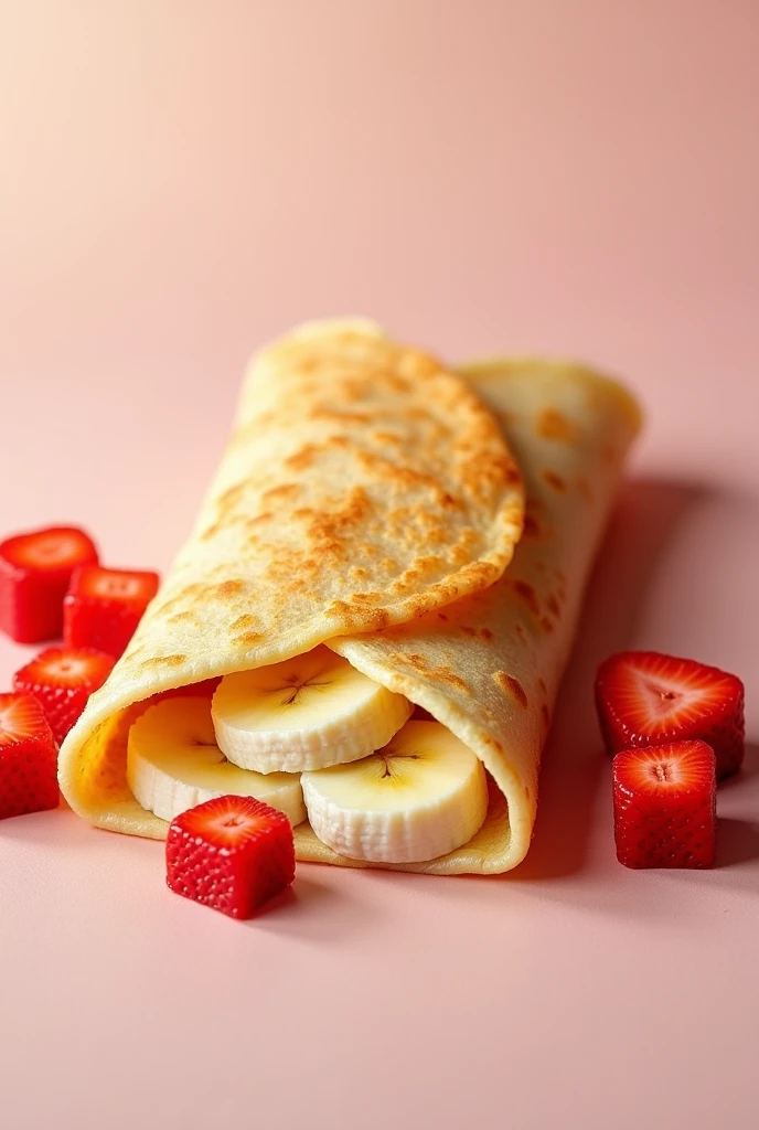 a crepe with only banana inside, the strawberries cut into cubes
