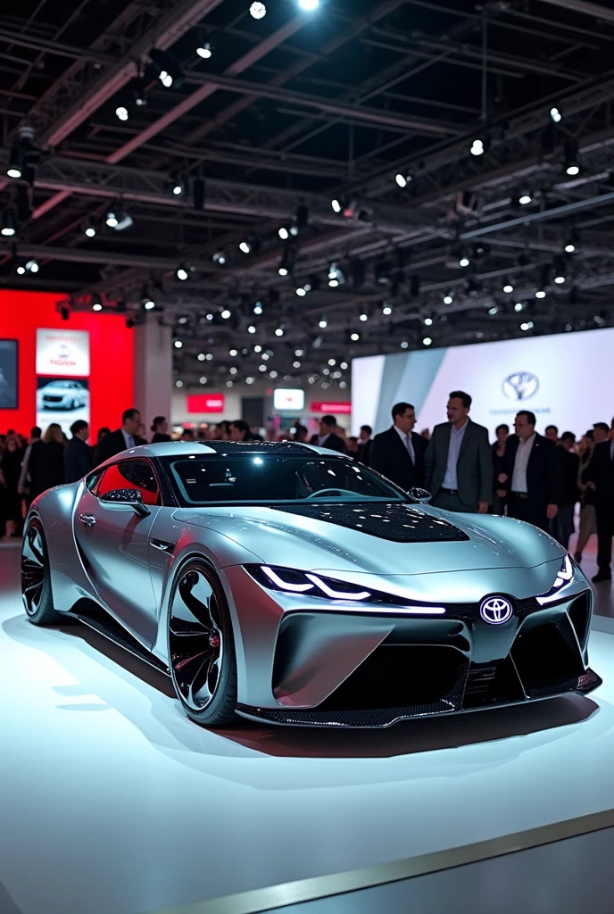 Toyota Concept car in auto expo, include hyper realism, hd, 4k.