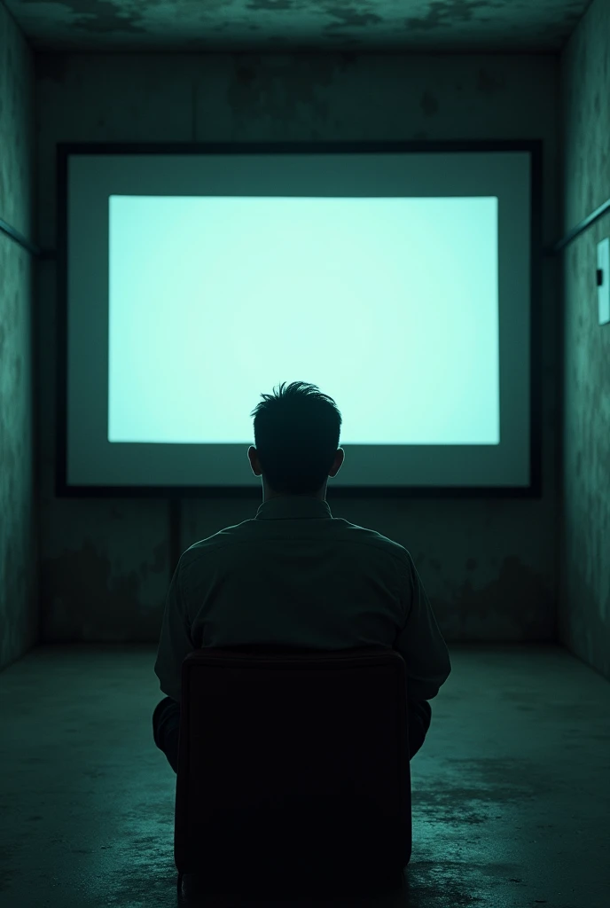 Cinema in a prison , a man sitting watching movies