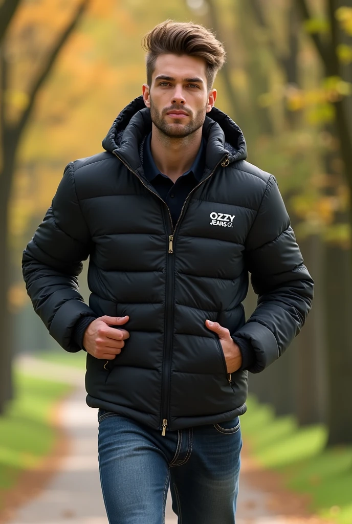 Gemini was just updated. See update
Conversation with Gemini
A handsome man model wearing a winter puffy jacket having logo of Ozzy jeans co. And Running in a park