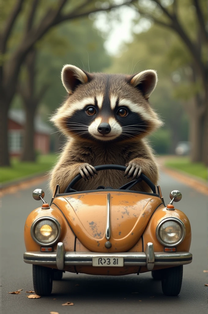 Racoon which drive car