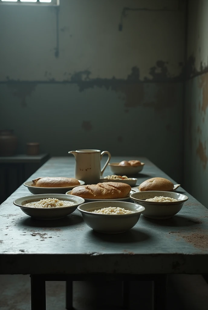 Foods sitting on table ,in prison