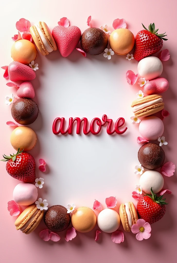 Frame of sweets with the word amore in the center