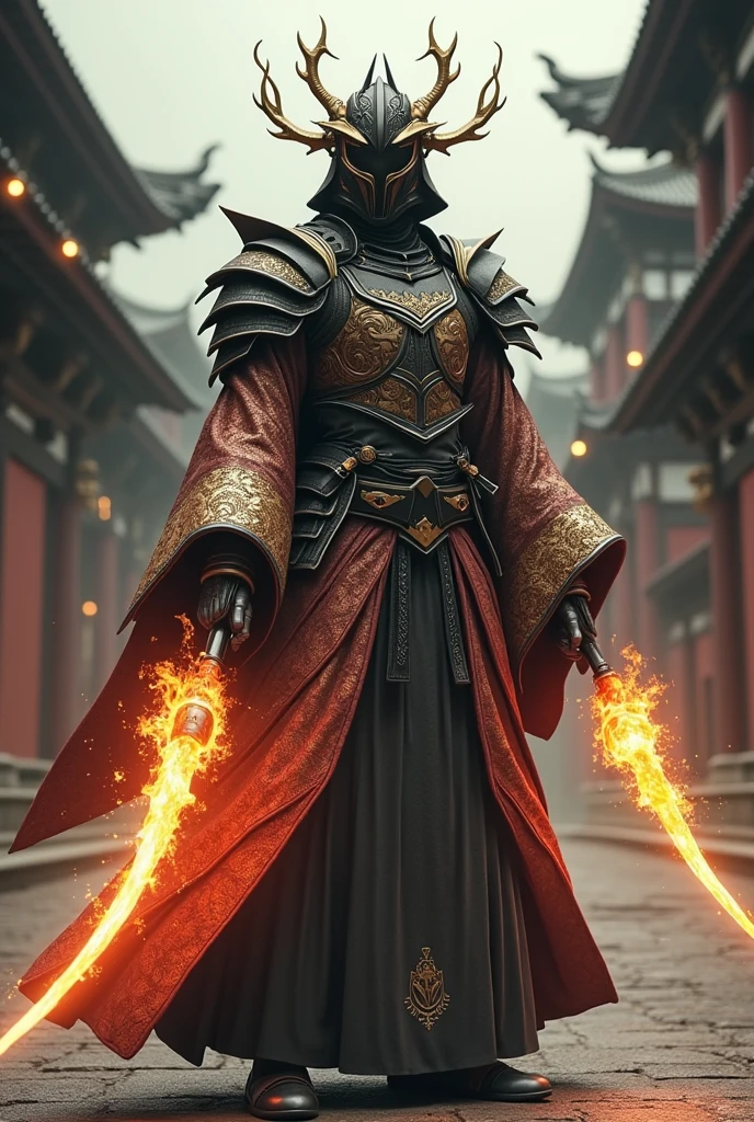 Kimono with knight  helmet and fire gloves 