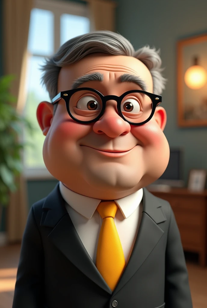 Cartoon character of a man wearing round black glasses, black suit and yellow tie, an animated character, stylized character, animation style rendering, 3d stylized, Arnold Maya rendering, Stylized 3D rendering, toon render screenshot, 3d character, 3d character, Stylized 3D rendering, 3D character rendering, cartoon character, Personagem de close up, character posing, (Pixar-style) (master part:1.2) (bokeh) (best qualityer) (skin detailed) (detailed texture) (8k) (Argilla) (cinematic lighting) (sharp focus,