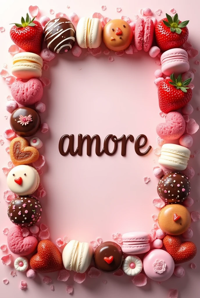 Frame of sweets with the word amore in the center