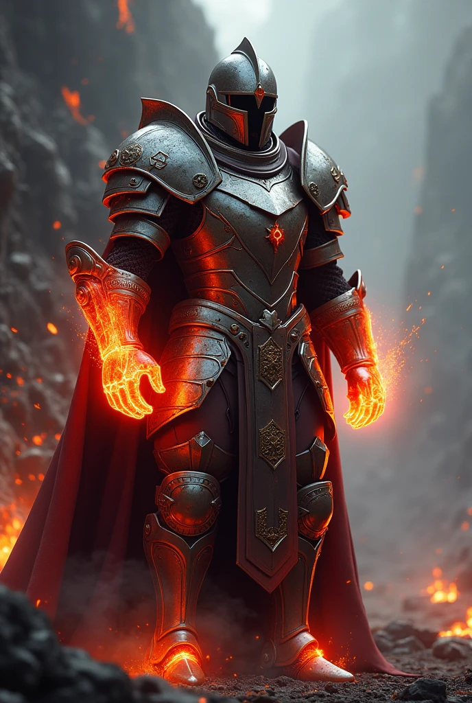 knight helmet and fire gloves