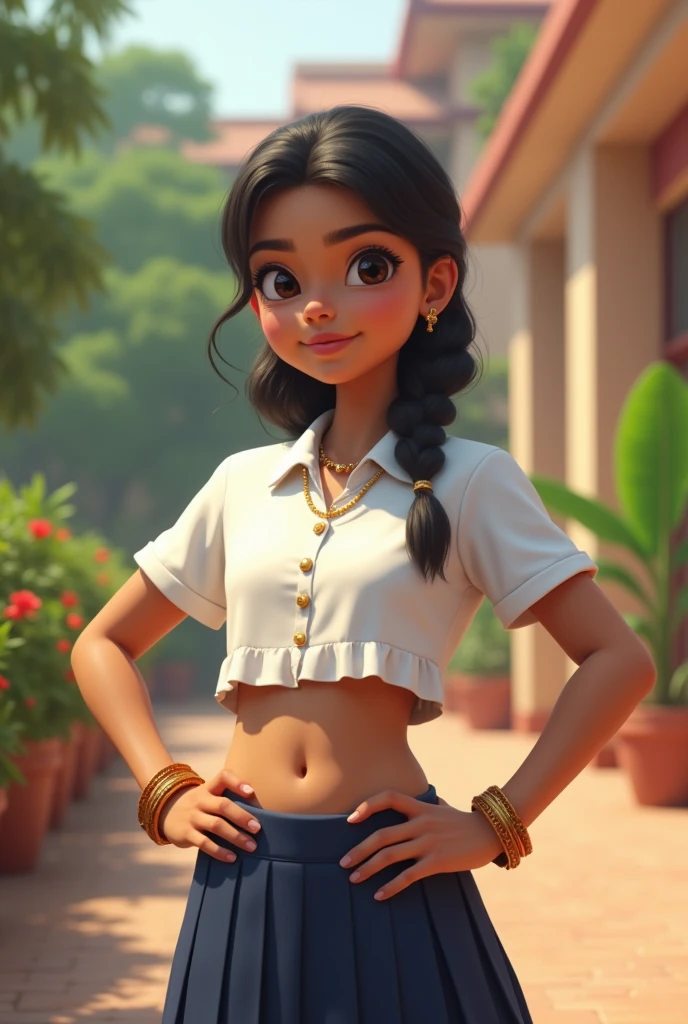 A school girl Indian  showing her belly 
