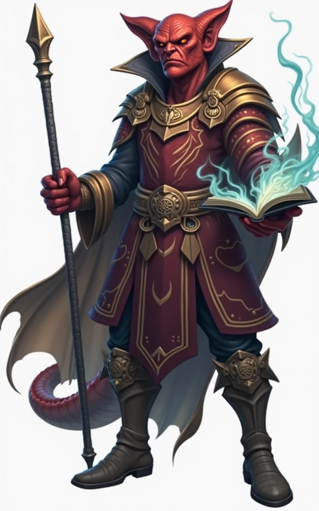 A red Hobgoblin wizard holding a grimoire and next to it a medium red Dragon