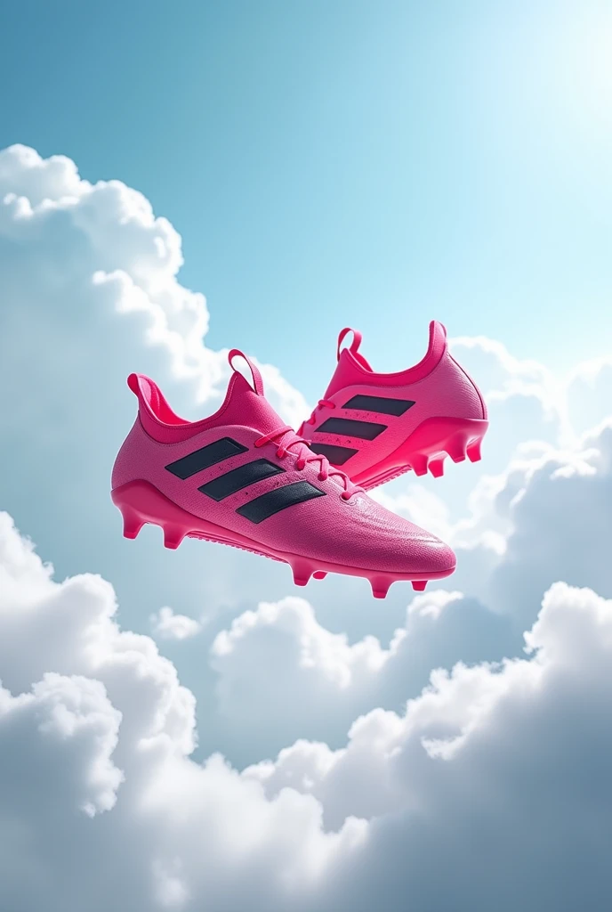 A pair of realistic pink Adidas x Speed portal cleats in the sky