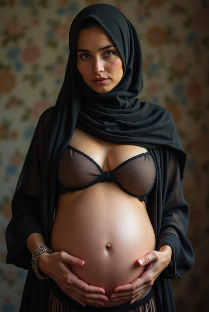 A sexy Muslim girl being pregnant with 20 and being afraid the she might burst full of cum being tied up BDSM style and being forcefully inflated like a human balloon fully naked