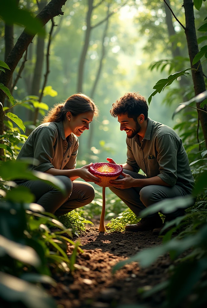 Scientists exploring the Indonesian jungle are happy because they found the small Rafflesia Arnoldi plant  