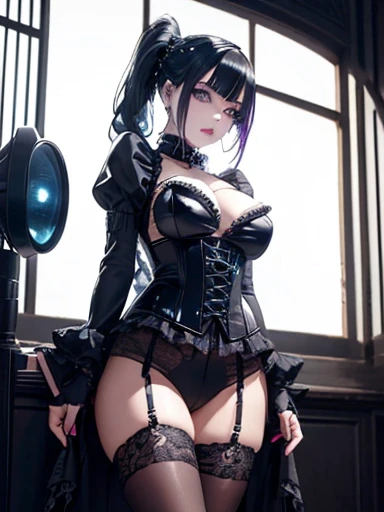  A gothic punk goth girl, perfect face, beautiful Asian woman with long White hair in White curls and coils, very cute and           beautiful girl, (highly detailed beautiful face), high detailed fingers, (Deep Purple corset with detailed frills), detailed face,
]cowboy shot, looking at viewer, Standing, white panties. intricate details, cinematic scene, detailed background, solo, dynamic angle,  ((beautiful big blue eyes looking down at the viewer, black shiny lipstick, perfect Asian goth cyber makeup)) double d breast, detailed cute face, white hair, gothic punk fashion, highly detailed gothic fashion, short skirt, heavy make up,),(dark black lipstick), size, Backlight effect, lens flare, depth of fields, blurry background, Detailedface,1 girl, Detailed eyes, ,(thigh up shot image :1.5), Black gloves. Walking in the rain. Moonlight shines on her face. Sombre setting