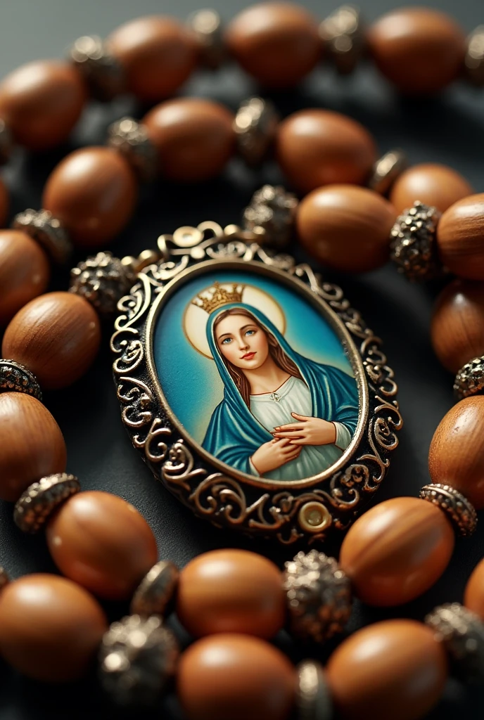 Catholic rosary with image of Our Lady in the middle