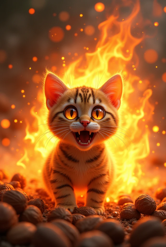 um gato manchado pegando fire , nuts , glad , flames , fire