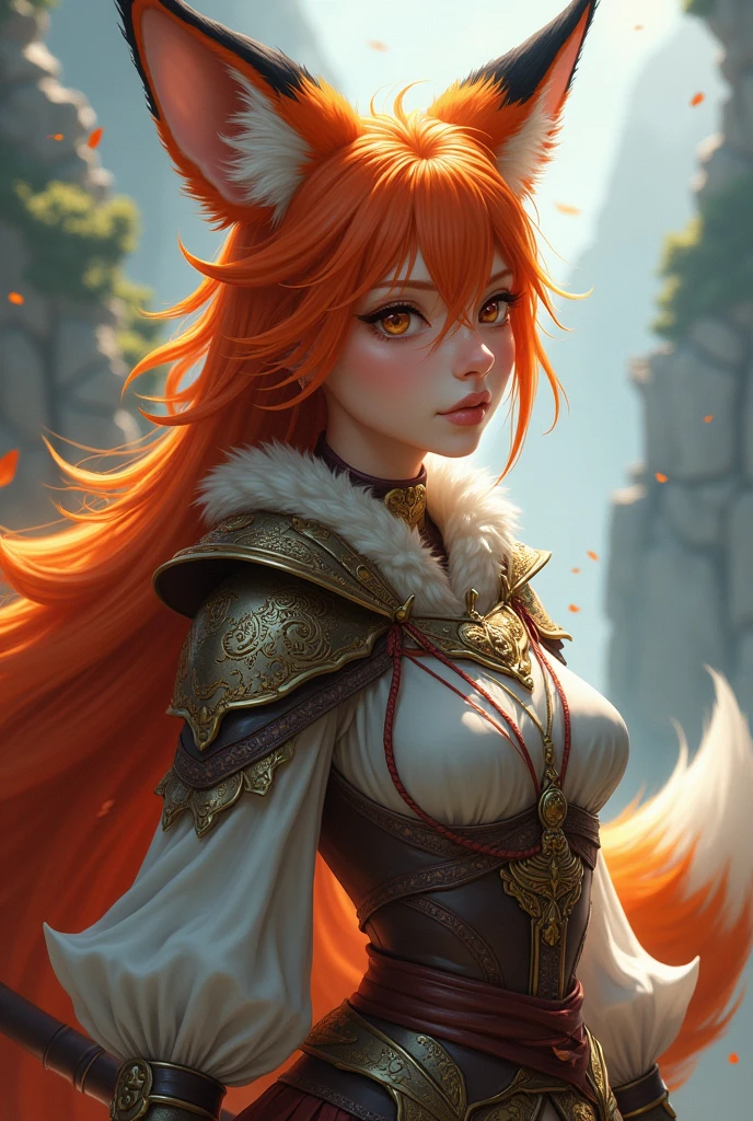 Fox girl beautiful warrior red ears fox tail 