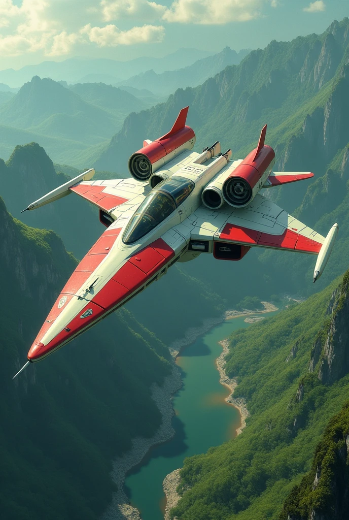 Xevious's ship seen from above as in the game exploring territory