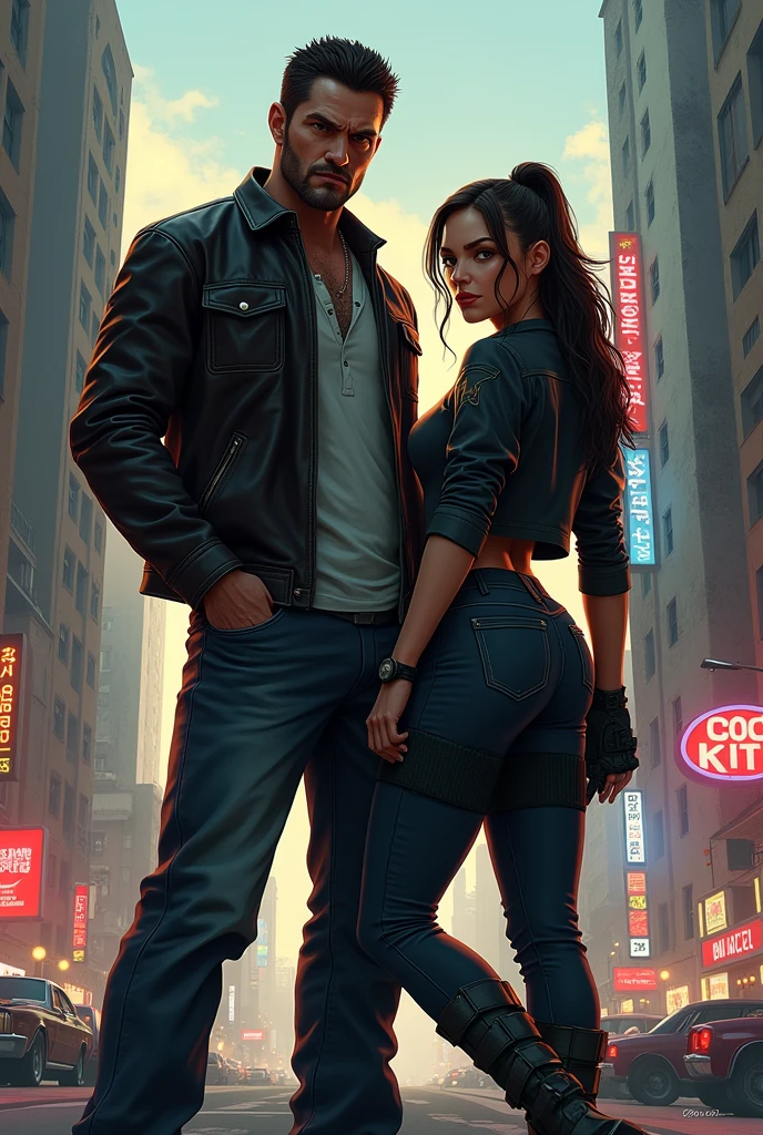 GTA style concept art of a man and a woman