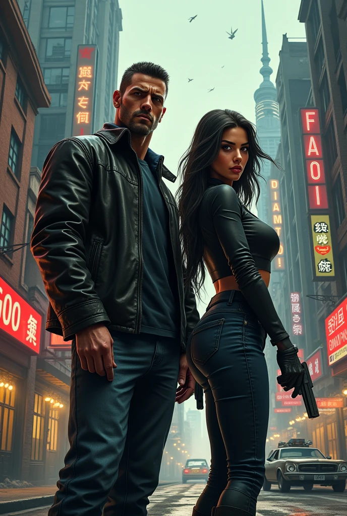 GTA style concept art of a man and a woman