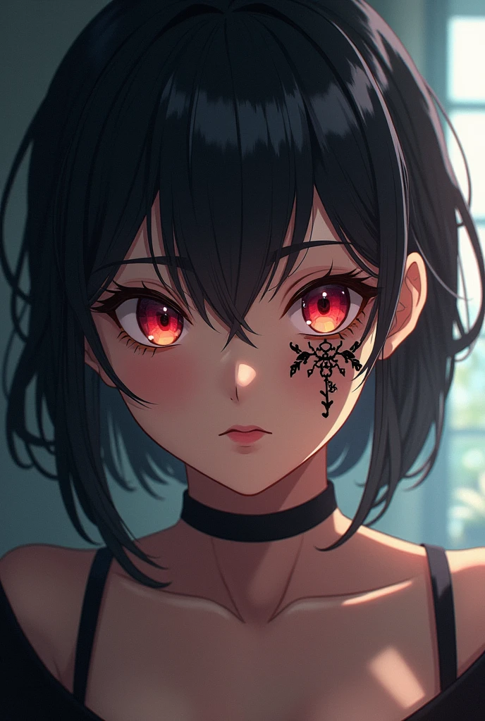 Create an anime image with a tattoo under the eye