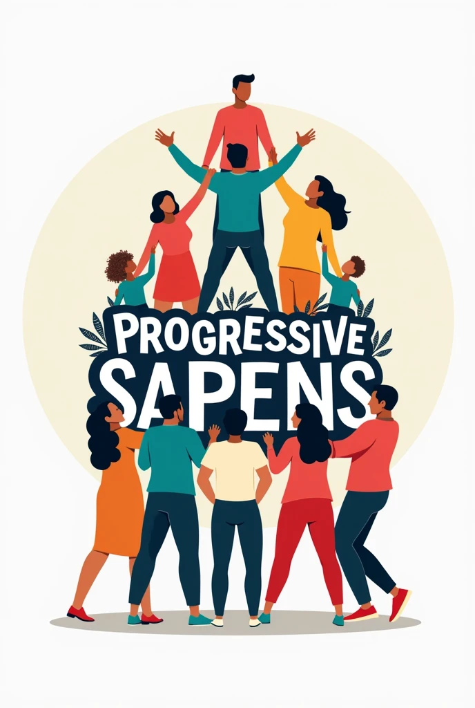 Make a logo of "Progressive sapiens" and add a tagline "igniting minds, connecting hearts" 3 d and the logo should be uplifted by people from different cultures, colours togather in love 

Write the name and tagline in words, please add tagline in words 