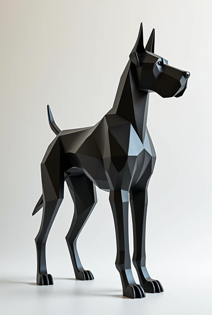 A figure made with triangles of a sculpture of a Great Dane. The idea is that it is a figure with flat triangular faces. (rear)