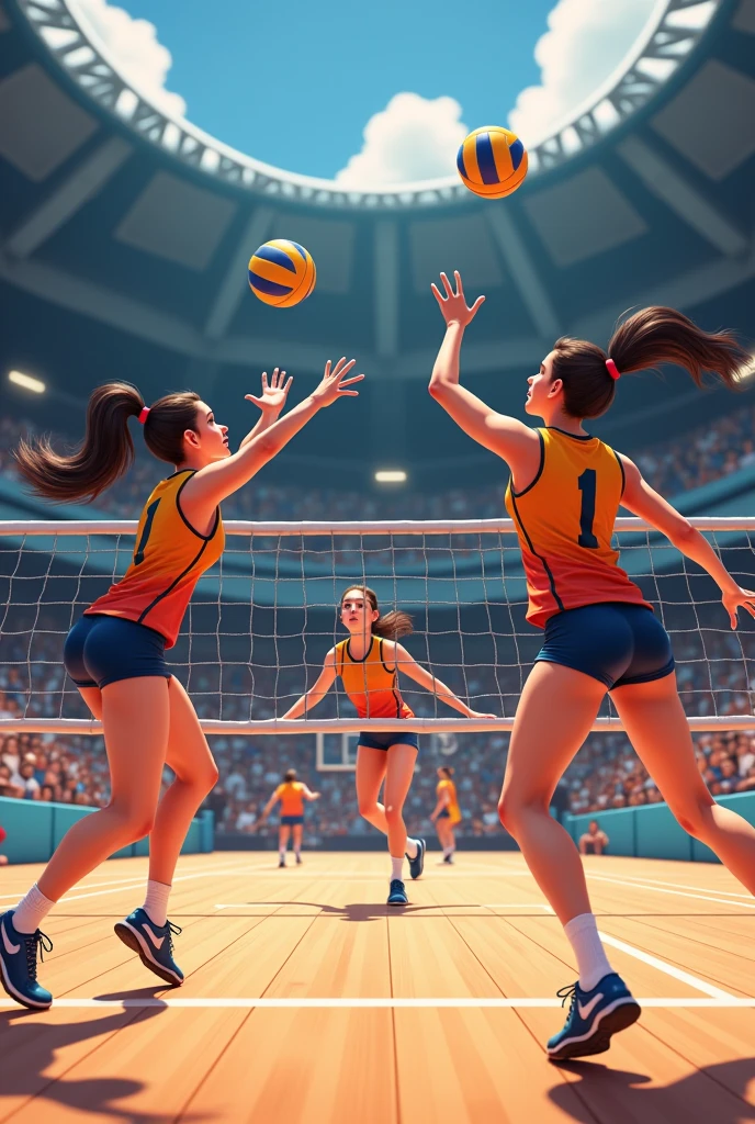 Create images of playing a volleyball game 
